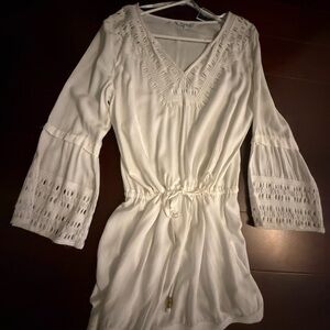 Blue Island white Crochet Trim Swim Coverup